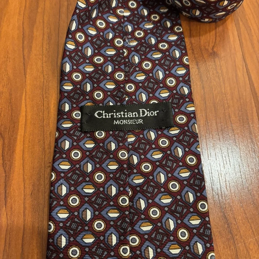 Vintage Christian Dior All Silk Tie Geometric Pattern